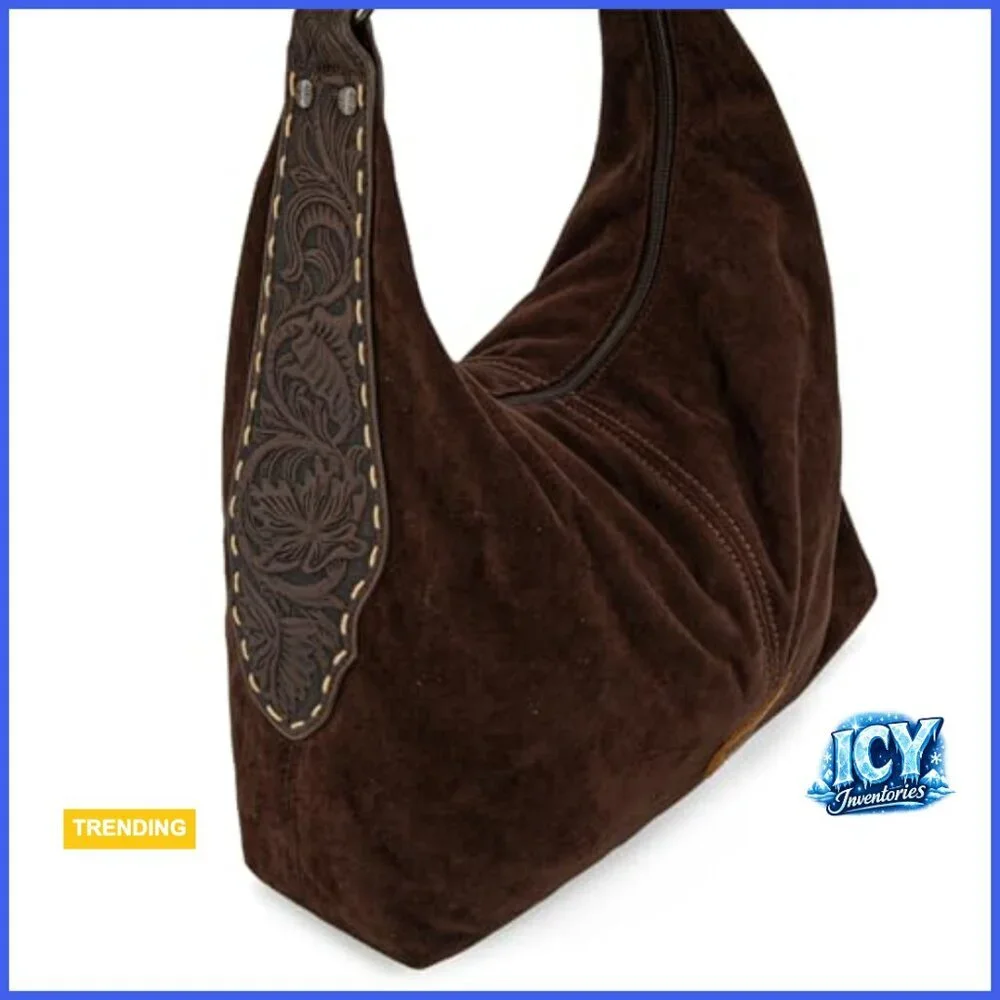 Suede Hobo Purse Embossed Soft Slouchy Shoulder Bag 2Pcs Set